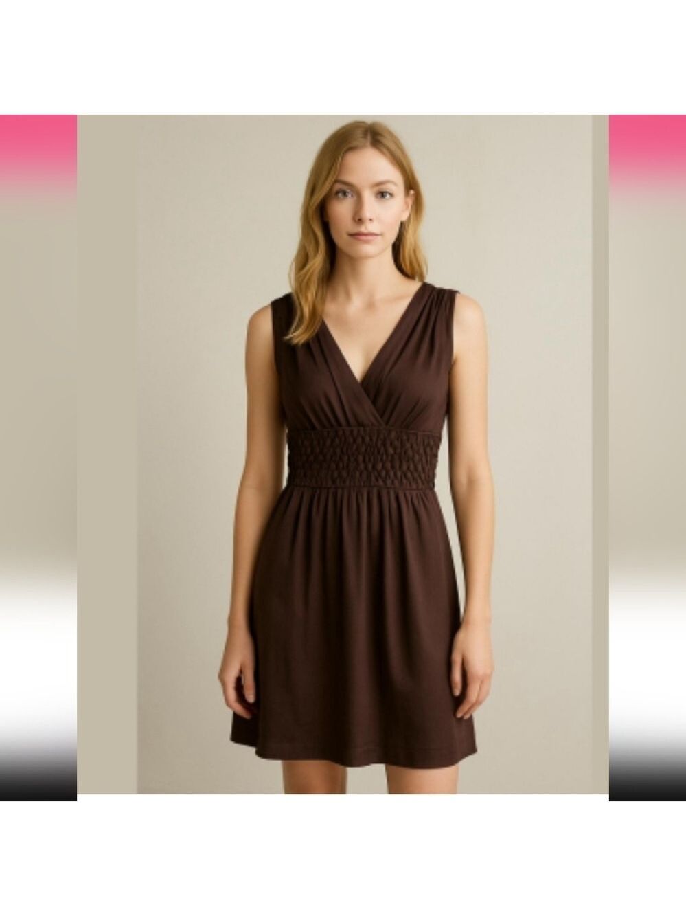 CALYPSO ST. BARTH | Silk dress v-neck smocked brown sz S